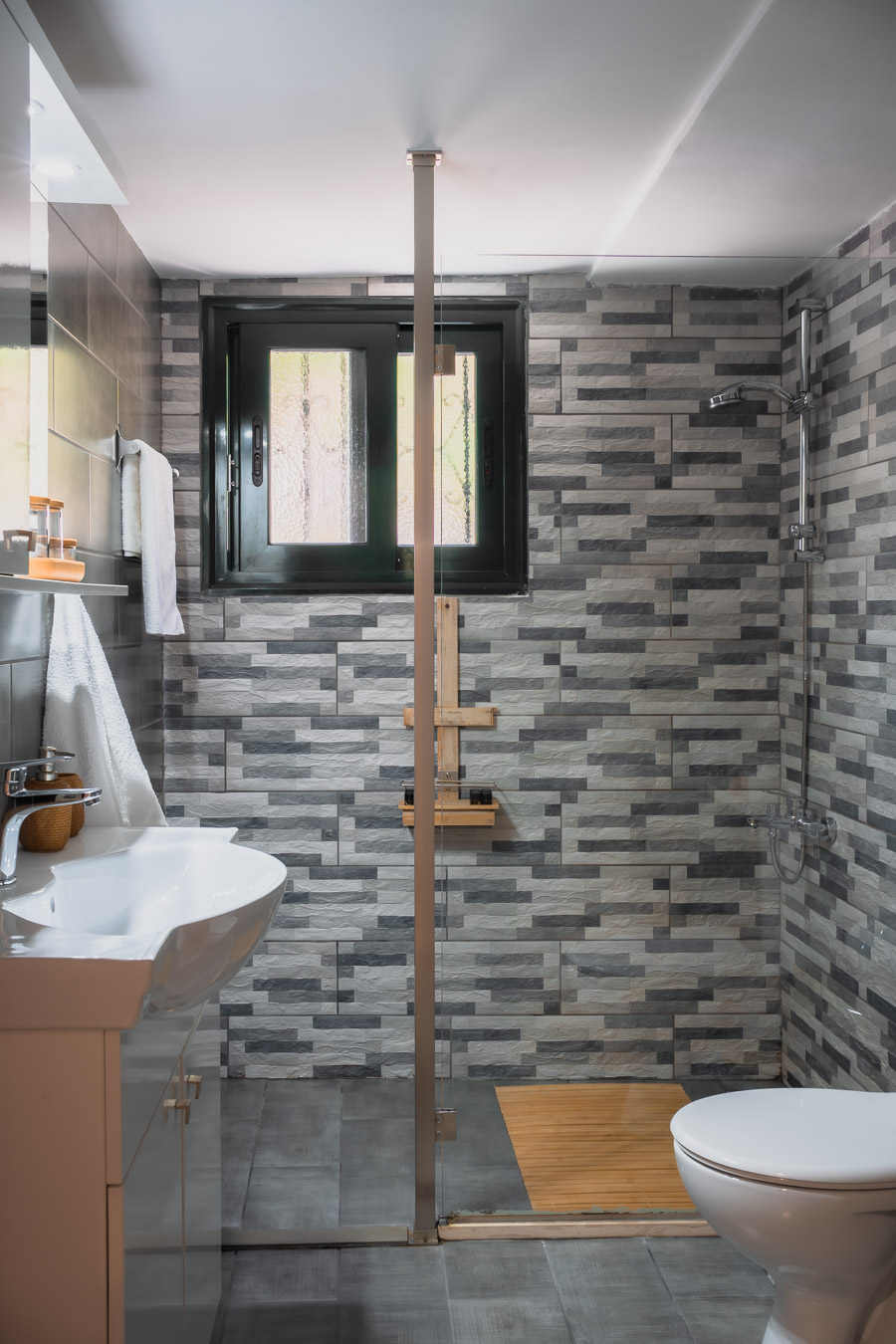 Modern bathroom with walk-in shower