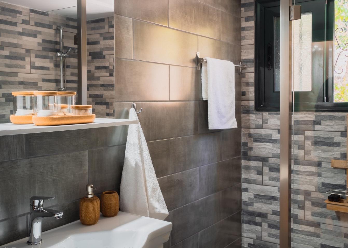 Bathroom detail with stone tiles